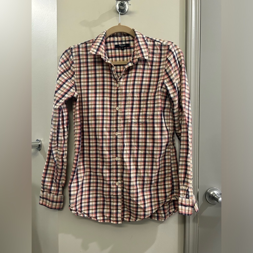 Madewell Plaid Flannel Button Down Top Women’s XS Pink Pocket